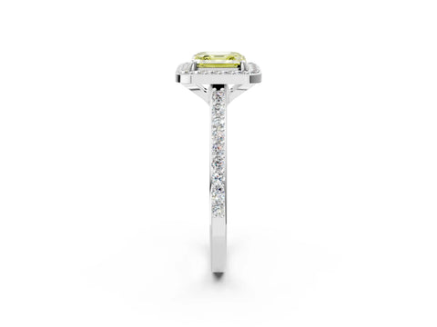 White gold Fancy Yellow Asscher Cut Halo Round Diamond Pavé Band with Four-Prong Setting_17