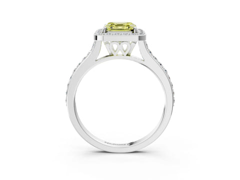 White gold Fancy Yellow Asscher Cut Halo Round Diamond Pavé Band with Four-Prong Setting_18