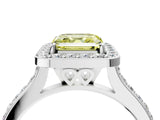 White gold Fancy Yellow Asscher Cut Halo Round Diamond Pavé Band with Four-Prong Setting_19