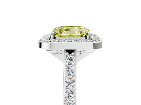 White gold Fancy Yellow Asscher Cut Halo Round Diamond Pavé Band with Four-Prong Setting_20