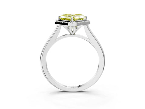 White gold Fancy Yellow Asscher Cut Halo Round Diamond Solitaire Engagement Ring with Pave Band and Four-Prong Setting_27