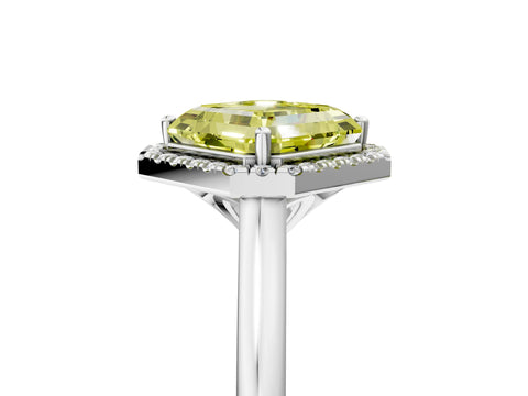 White gold Fancy Yellow Asscher Cut Halo Round Diamond Solitaire Engagement Ring with Pave Band and Four-Prong Setting_29