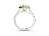 White gold Fancy Yellow Asscher Cut Halo Round Diamond Solitaire Engagement Ring with Pave Band and Four-Prong Setting_3