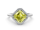 White gold Fancy Yellow Asscher Cut Halo Round Diamond Solitaire Engagement Ring with Pave Band and Four-Prong Setting_30