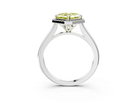 White gold Fancy Yellow Asscher Cut Halo Round Diamond Solitaire Engagement Ring with Pave Band and Four-Prong Setting_3