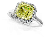 White gold Fancy Yellow Asscher Cut Halo Round Diamond Solitaire Ring with Pavé Band and Four-Prong Setting_1