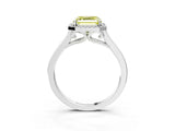 White gold Fancy Yellow Asscher Cut Halo Round Diamond Solitaire Ring with Pavé Band and Four-Prong Setting_3