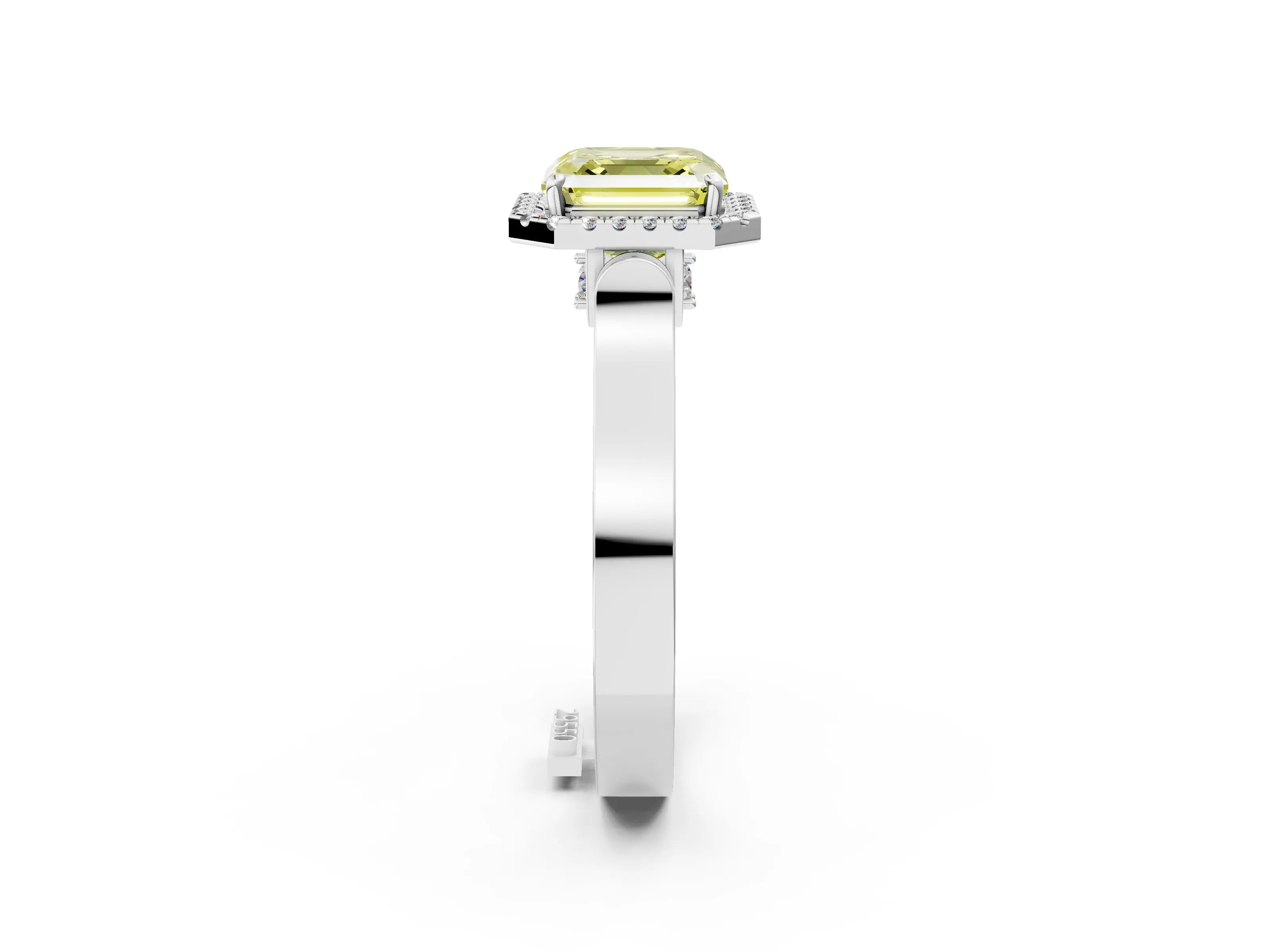 White gold Fancy Yellow Asscher Cut Halo Round Diamond Twist Band with Four-Prong Setting_26
