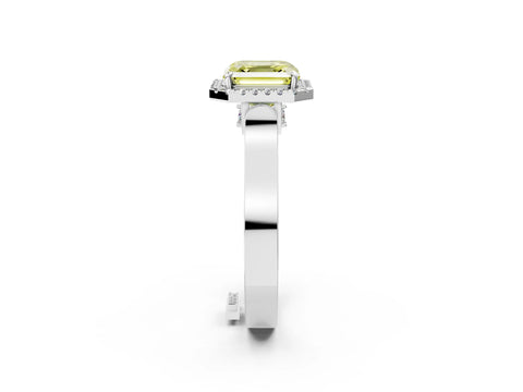 White gold Fancy Yellow Asscher Cut Halo Round Diamond Twist Band with Four-Prong Setting_26