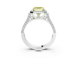 White gold Fancy Yellow Asscher Cut Halo Round Diamond Twist Band with Four-Prong Setting_27