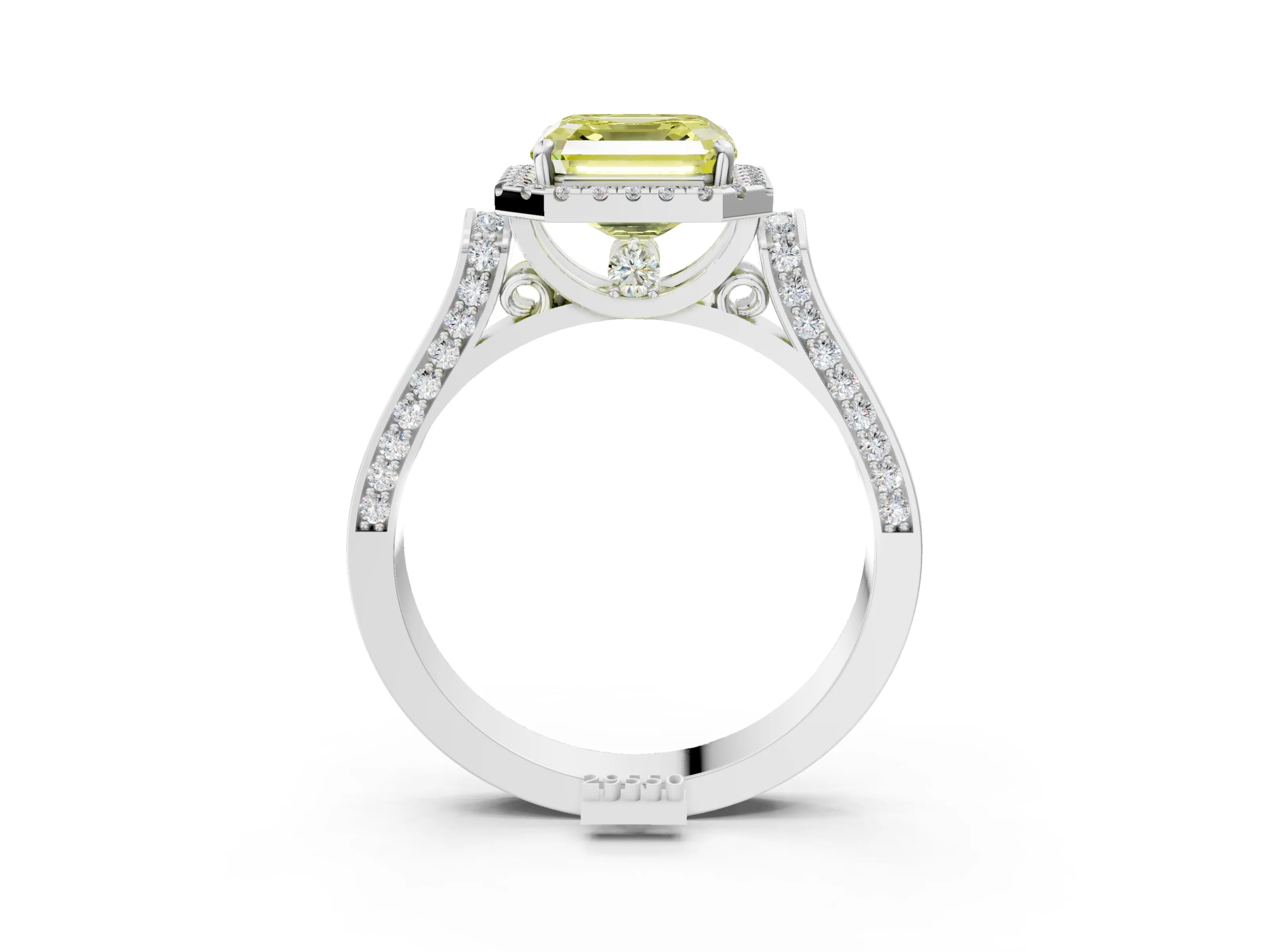 White gold Fancy Yellow Asscher Cut Halo Round Diamond Twist Band with Four-Prong Setting_27