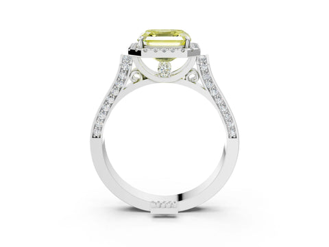 White gold Fancy Yellow Asscher Cut Halo Round Diamond Twist Band with Four-Prong Setting_27