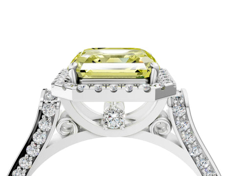 White gold Fancy Yellow Asscher Cut Halo Round Diamond Twist Band with Four-Prong Setting_28