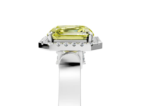 White gold Fancy Yellow Asscher Cut Halo Round Diamond Twist Band with Four-Prong Setting_29