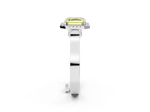 White gold Fancy Yellow Asscher Cut Halo Round Diamond Twist Band with Four-Prong Setting_2