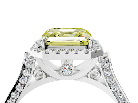 White gold Fancy Yellow Asscher Cut Halo Round Diamond Twist Band with Four-Prong Setting_4