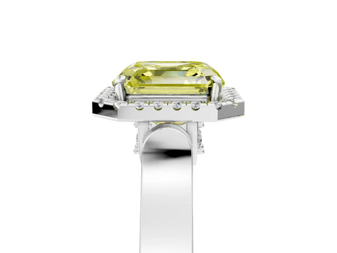 White gold Fancy Yellow Asscher Cut Halo Round Diamond Twist Band with Four-Prong Setting_5