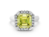 White gold Fancy Yellow Asscher  Cut Halo Solitaire Engagement Ring with Square Band and Four-Prong Setting_12