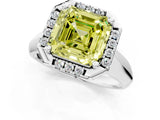 White gold Fancy Yellow Asscher  Cut Halo Solitaire Engagement Ring with Square Band and Four-Prong Setting_13