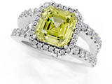 White gold Fancy Yellow Asscher  Cut Halo Split Shank Diamond Ring with Four-Prong Setting_1