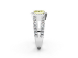 White gold Fancy Yellow Asscher  Cut Halo Split Shank Diamond Ring with Four-Prong Setting_2