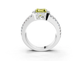 White gold Fancy Yellow Asscher  Cut Halo Split Shank Diamond Ring with Four-Prong Setting_3