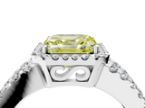 White gold Fancy Yellow Asscher  Cut Halo Split Shank Diamond Ring with Four-Prong Setting_4