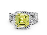 White gold Fancy Yellow Asscher  Cut Halo Split Shank Prong Setting Ring_36