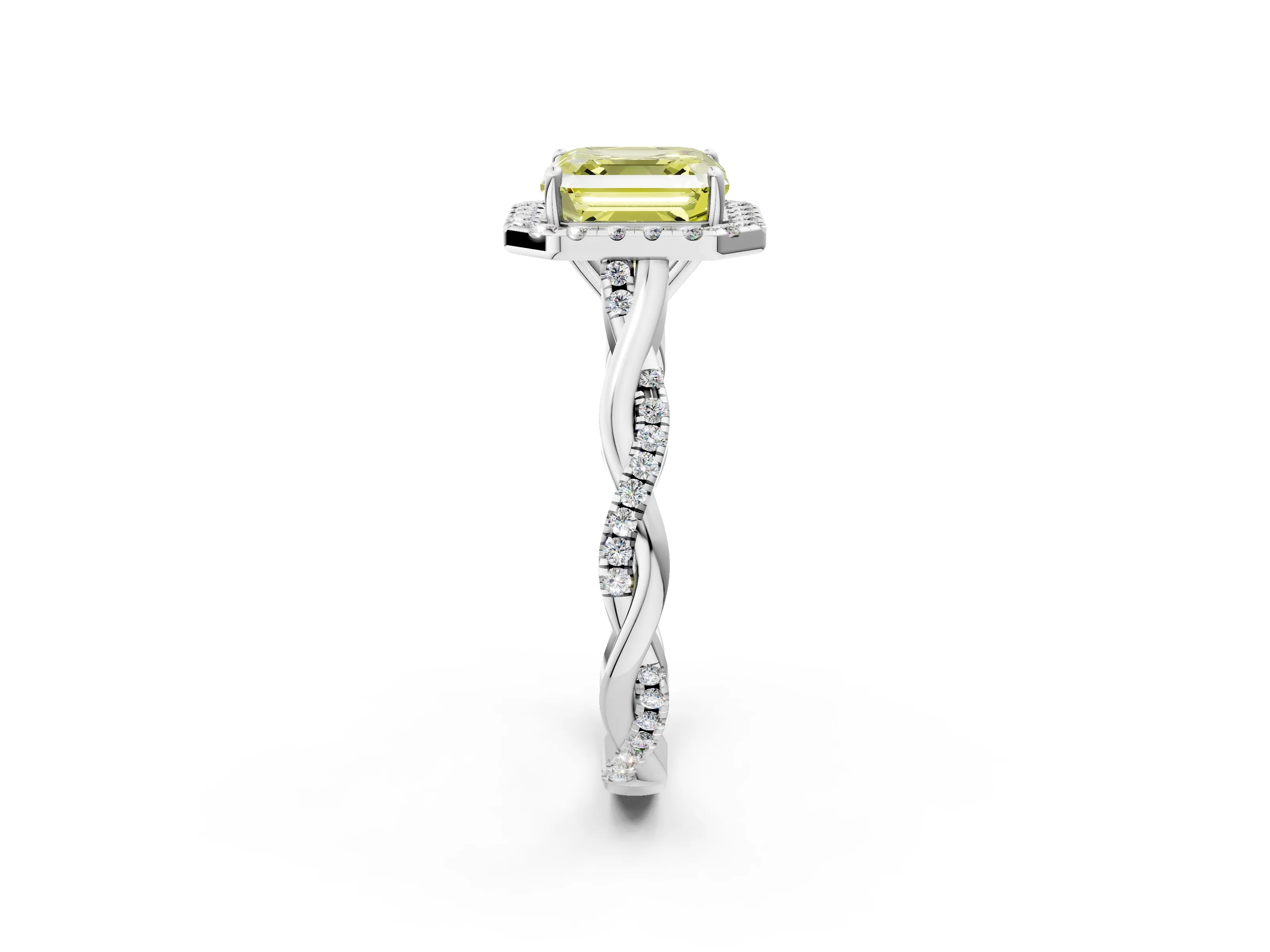 White gold Fancy Yellow Asscher Cut Halo Twist Band with Four-Prong Setting_2