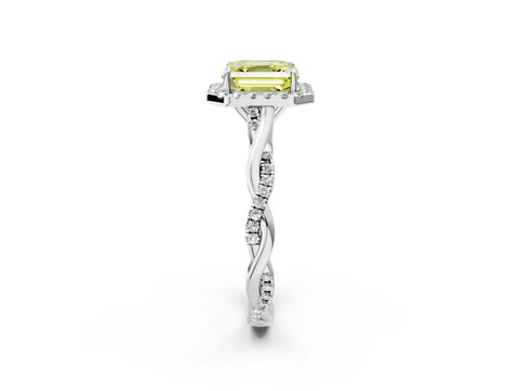 White gold Fancy Yellow Asscher Cut Halo Twist Band with Four-Prong Setting_2