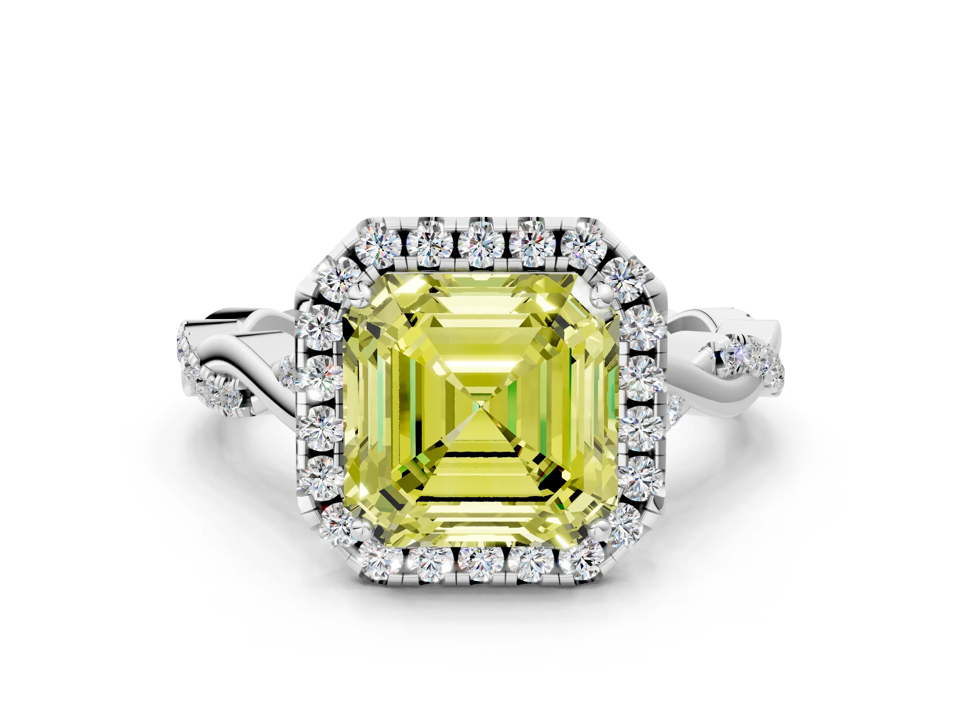 White gold Fancy Yellow Asscher Cut Halo Twist Band with Four-Prong Setting_72