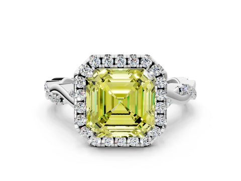White gold Fancy Yellow Asscher Cut Halo Twist Band with Four-Prong Setting_72