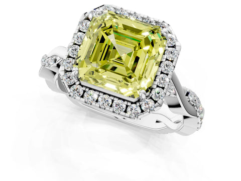White gold Fancy Yellow Asscher Cut Halo Twist Band with Four-Prong Setting_73