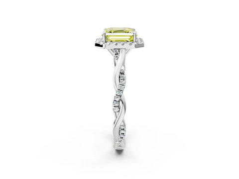 White gold Fancy Yellow Asscher Cut Halo Twist Band with Four-Prong Setting_74