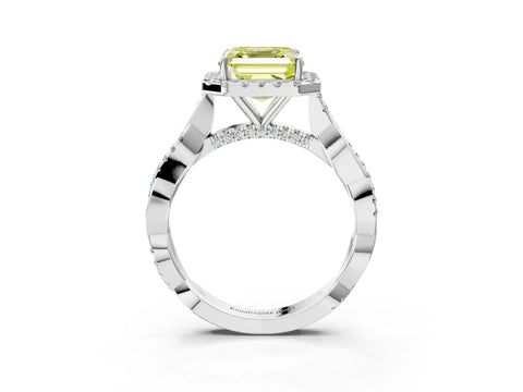 White gold Fancy Yellow Asscher Cut Halo Twist Band with Four-Prong Setting_75