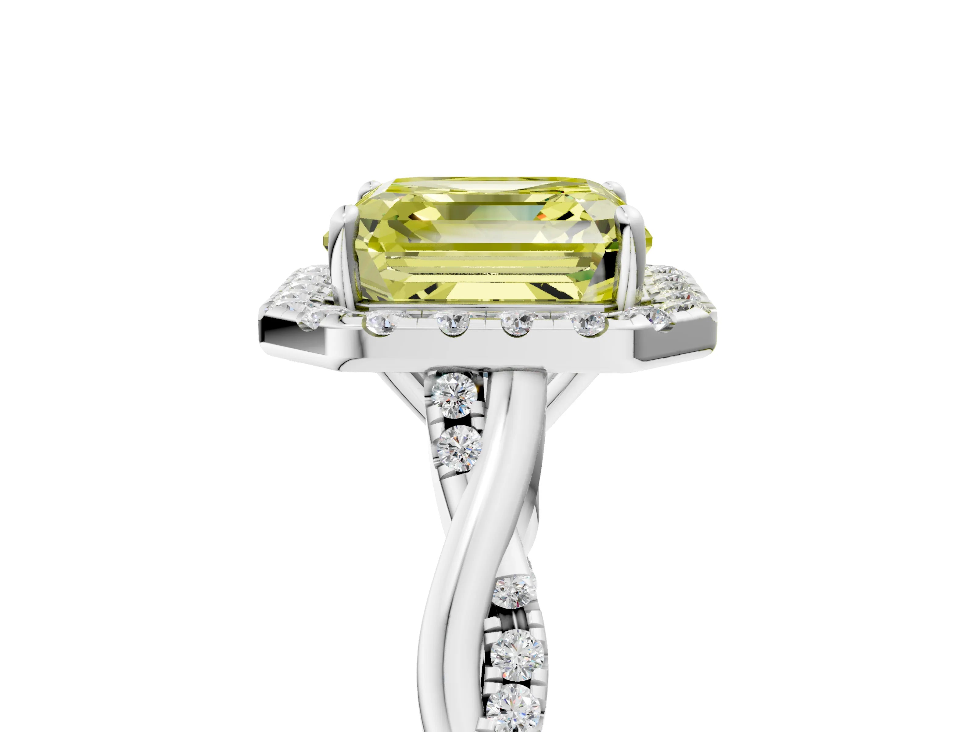 White gold Fancy Yellow Asscher Cut Halo Twist Band with Four-Prong Setting_77