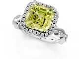 White gold Fancy Yellow Asscher  Cut Halo Twisted Band Four-Prong Ring_1