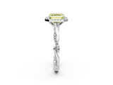 White gold Fancy Yellow Asscher  Cut Halo Twisted Band Four-Prong Ring_2