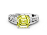 White gold Fancy Yellow Asscher  Cut Milgrain Channel Set Engagement Ring with Solitaire Prong Setting_16