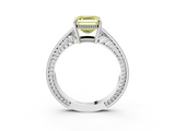 White gold Fancy Yellow Asscher  Cut Milgrain Channel Set Engagement Ring with Solitaire Prong Setting_20