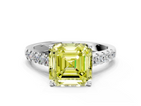 White gold Fancy Yellow Asscher  Cut Pavé Band Solitaire Ring with Four-Prong Setting_17