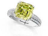 White gold Fancy Yellow Asscher  Cut Pave Diamond Engagement Ring with Channel Set Band and Four-Prong Setting_1
