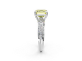 White gold Fancy Yellow Asscher  Cut Pave Diamond Engagement Ring with Channel Set Band and Four-Prong Setting_2