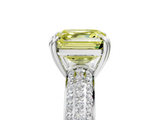 White gold Fancy Yellow Asscher  Cut Pave Diamond Engagement Ring with Channel Set Band and Four-Prong Setting_5