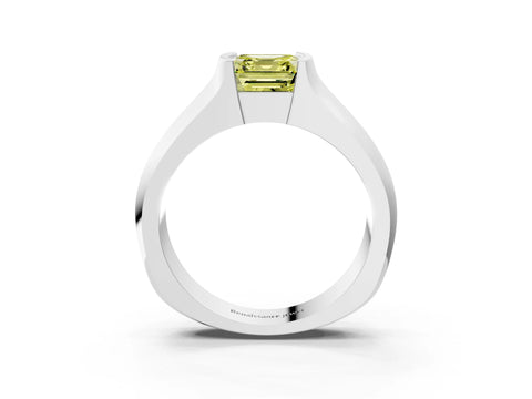 White gold Fancy Yellow Asscher Cut Solitaire Bezel Set Diamond Ring with Wide Band_15