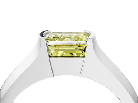 White gold Fancy Yellow Asscher Cut Solitaire Bezel Set Diamond Ring with Wide Band_16