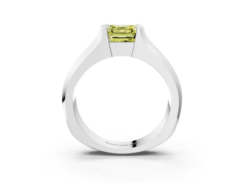 White gold Fancy Yellow Asscher Cut Solitaire Bezel Set Diamond Ring with Wide Band_3