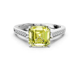White gold Fancy Yellow Asscher Cut Solitaire Cathedral Diamond Engagement Ring with Channel-Set Band and Four-Prong Setting_15