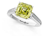 White gold Fancy Yellow Asscher Cut Solitaire Cathedral Diamond Engagement Ring with Channel-Set Band and Four-Prong Setting_16