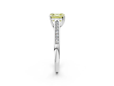 White gold Fancy Yellow Asscher Cut Solitaire Cathedral Diamond Engagement Ring with Channel-Set Band and Four-Prong Setting_17